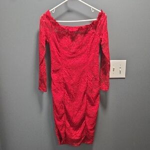 Wine Red Off the Shoulder Bodycon Dress 3/4 Sleeve